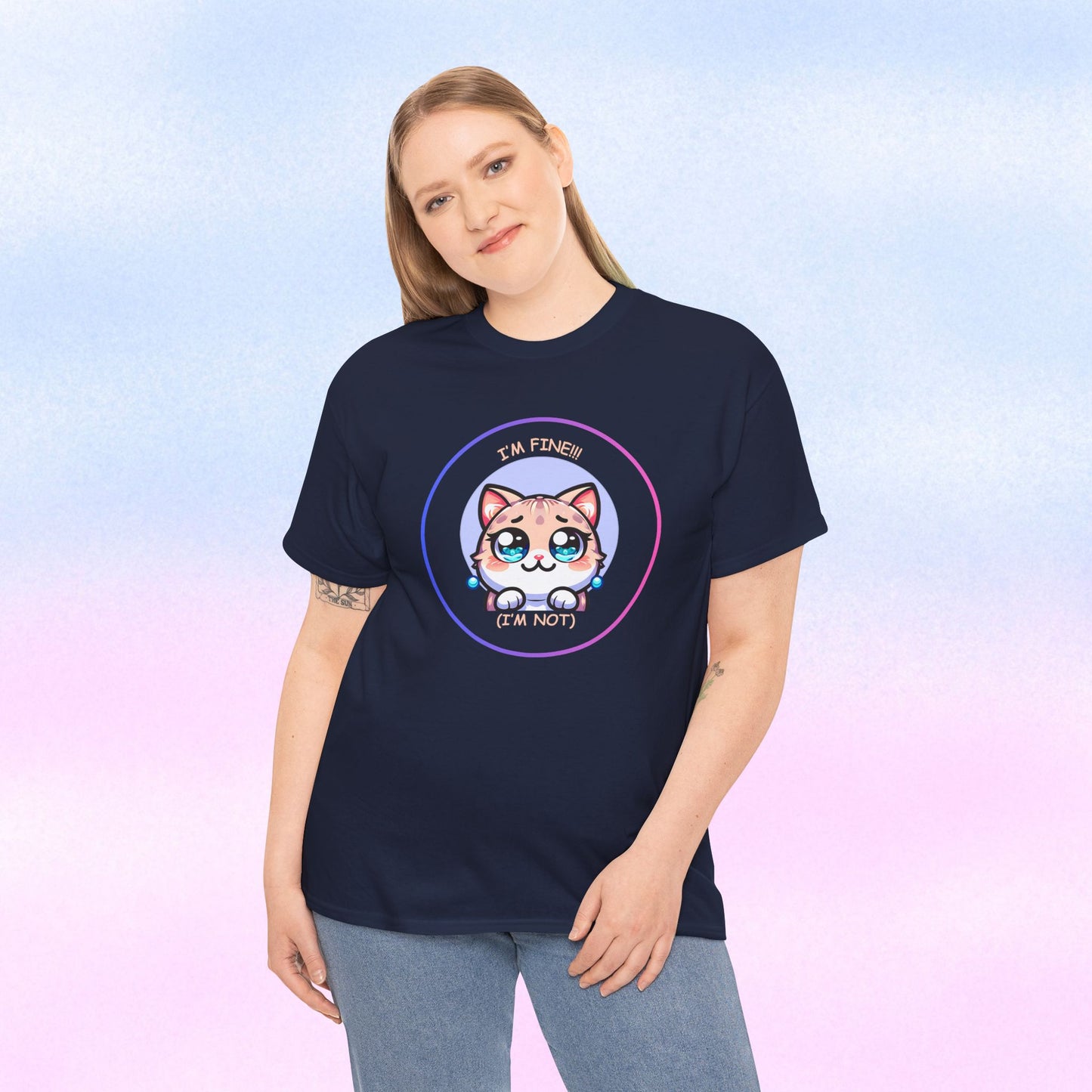 I'm Fine (I'm Not) — Cute Kawaii Cat Meltdown Emote Graphic T-Shirt