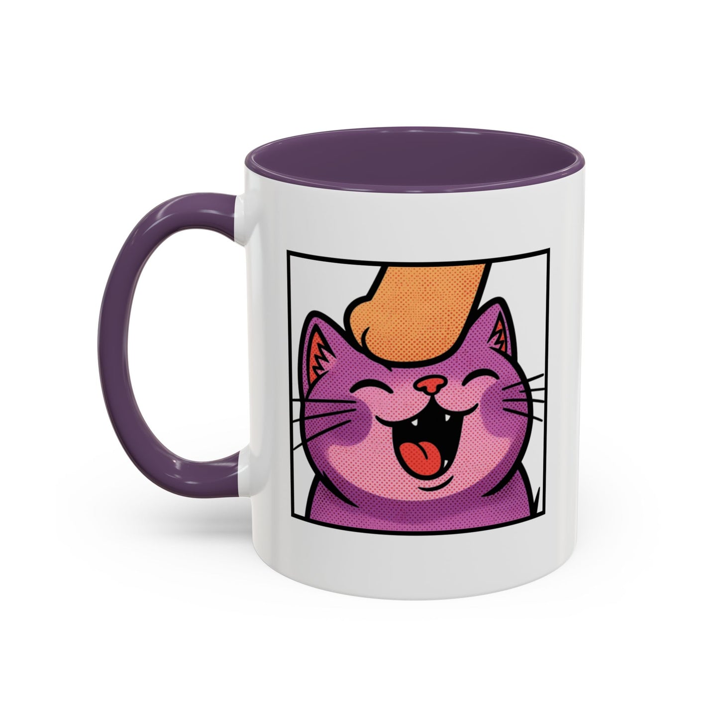 Pet Me, Purrfectly Happy Twitch Emote Cat Accent Coffee Mug – Cute Smiling Cat Illustration (11/15oz)