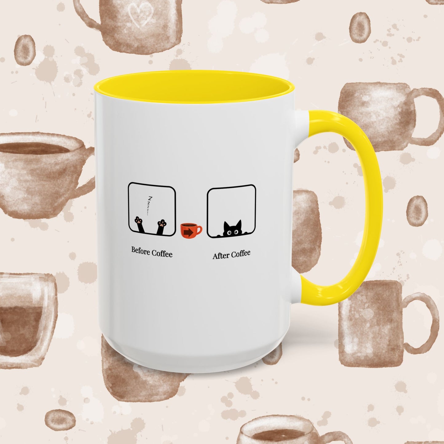 Coffee Mug — "Before Coffee / After Coffee" Cat Accent Mug (11/15oz)