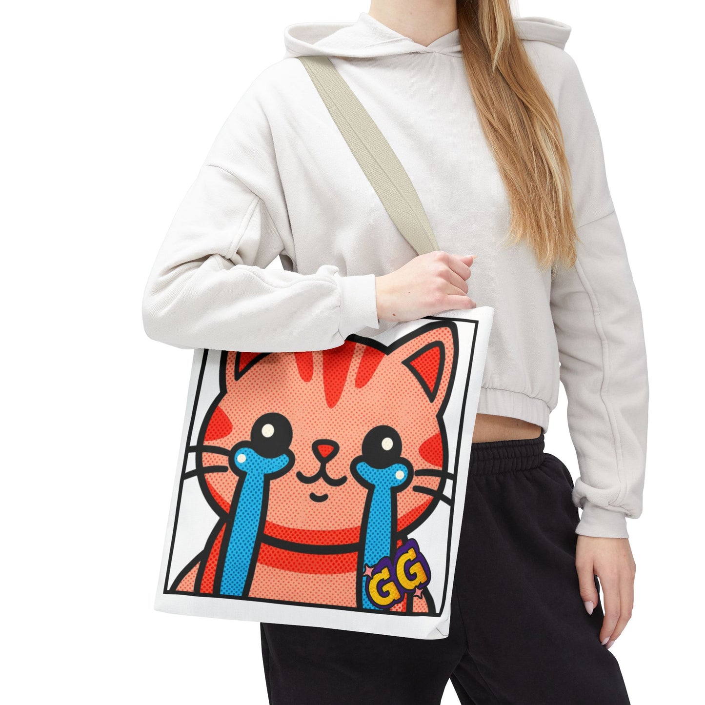 Good Game Tears of Joy - Cute Crying Cat Tote Bag – Kawaii Pop Art Cat Emote GG