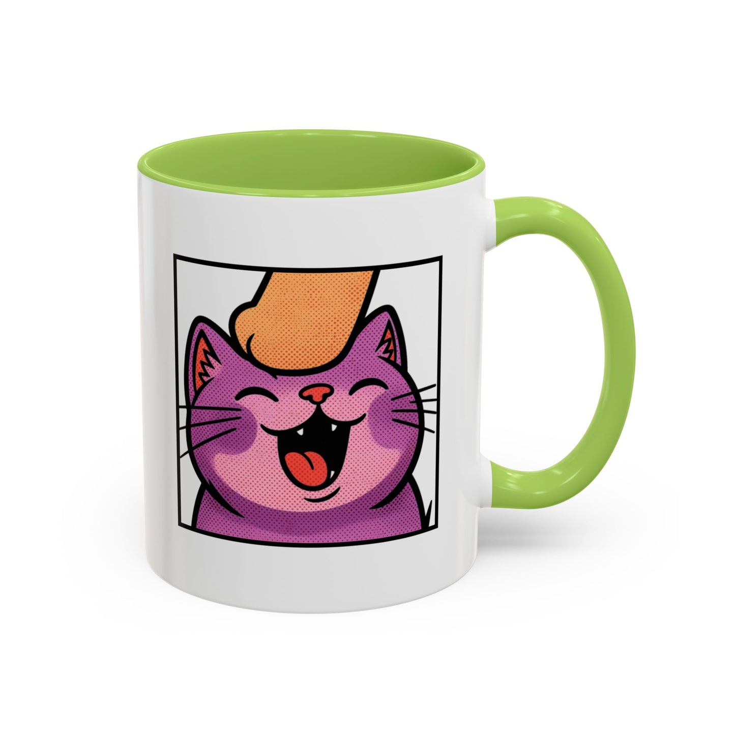 Pet Me, Purrfectly Happy Twitch Emote Cat Accent Coffee Mug – Cute Smiling Cat Illustration (11/15oz)