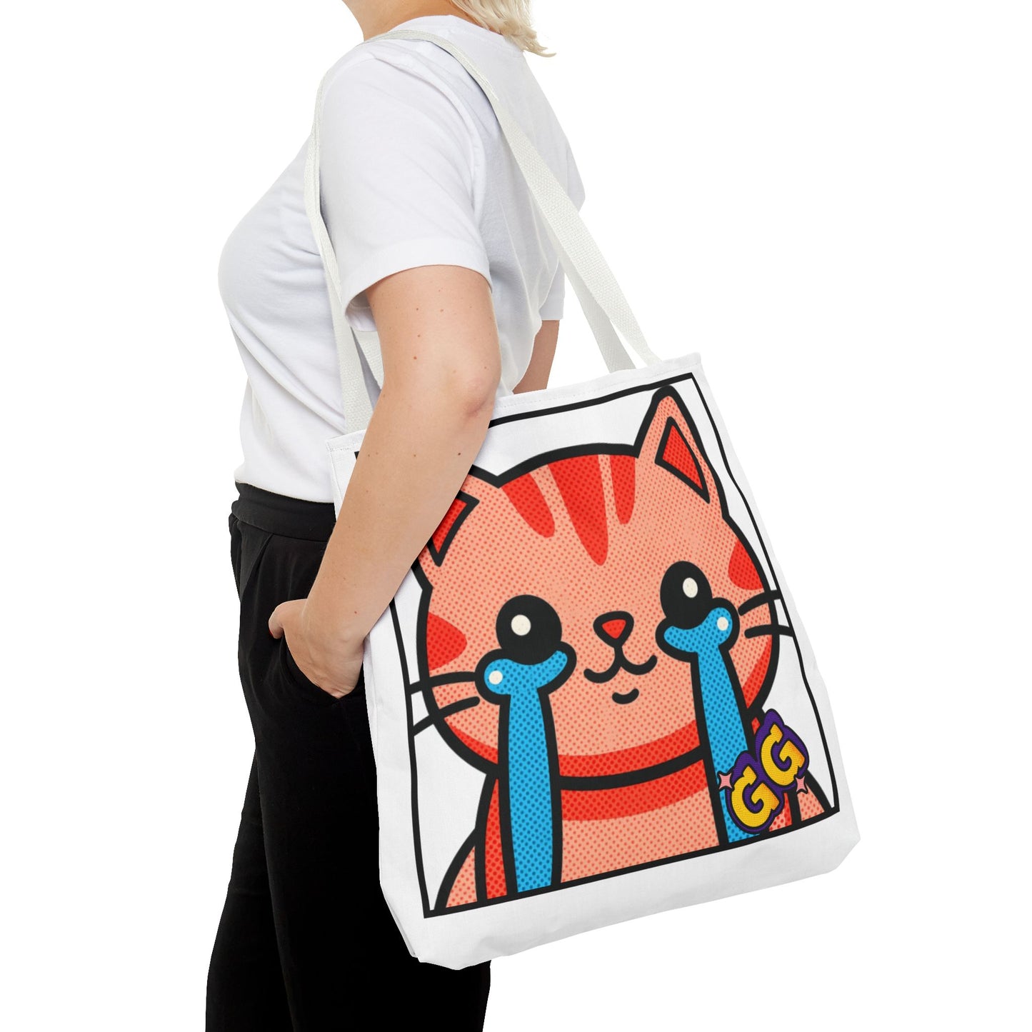 Good Game Tears of Joy - Cute Crying Cat Tote Bag – Kawaii Pop Art Cat Emote GG