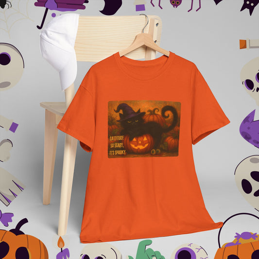 Catitude So Scary, It's Spooky - Black Cat Halloween Tee, Cute Halloween Shirt, Unisex Graphic Tee, Trick or Treat Apparel