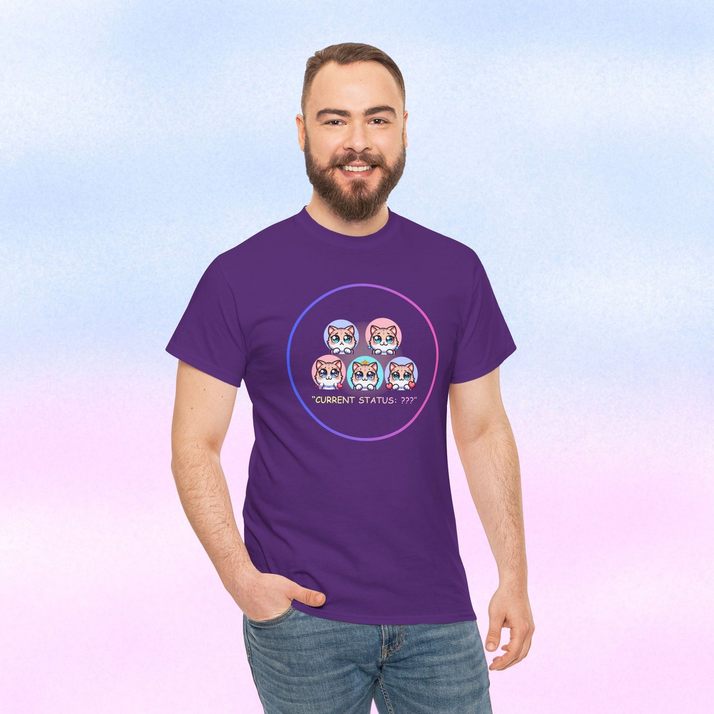 Cat Mood Tee — "Current Status: ???" Cute Kawaii Cat Faces T-Shirt
