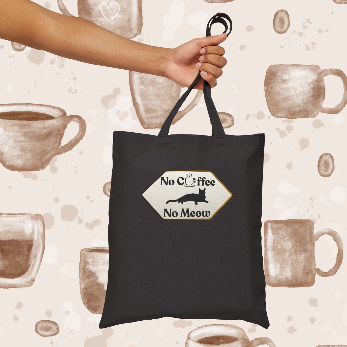 No Coffee No Meow Canvas Tote Bag – Sarcastic Coffee Cat Sign, Funny Cat Lover Coffee Tote