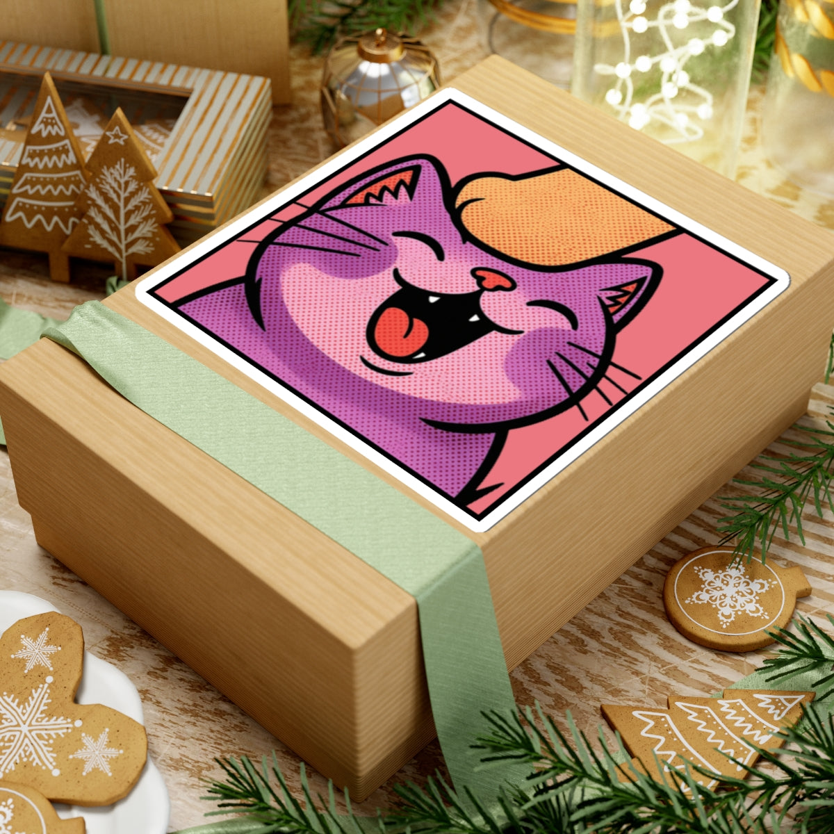 Twitch Emote "Pet Me, Purrfectly Happy!" Cute Cat Kiss-Cut Sticker