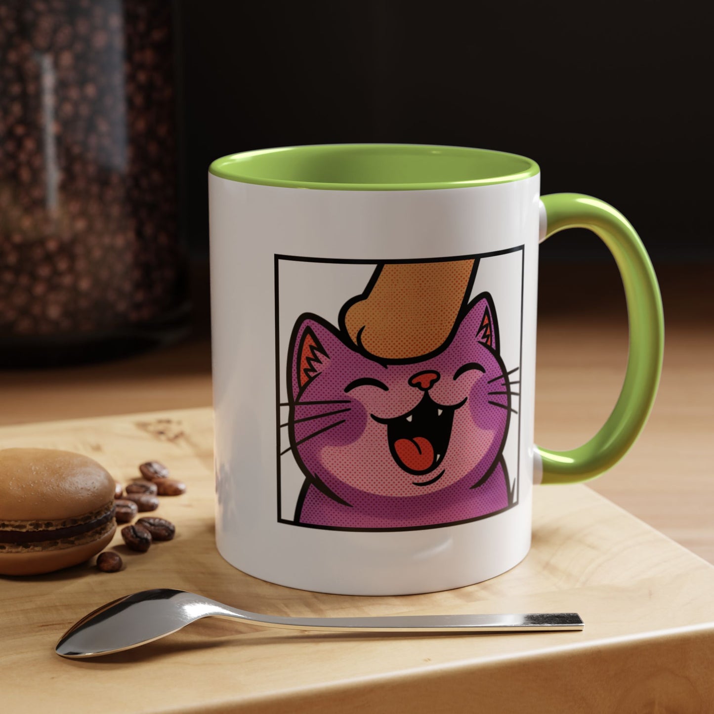 Pet Me, Purrfectly Happy Twitch Emote Cat Accent Coffee Mug – Cute Smiling Cat Illustration (11/15oz)