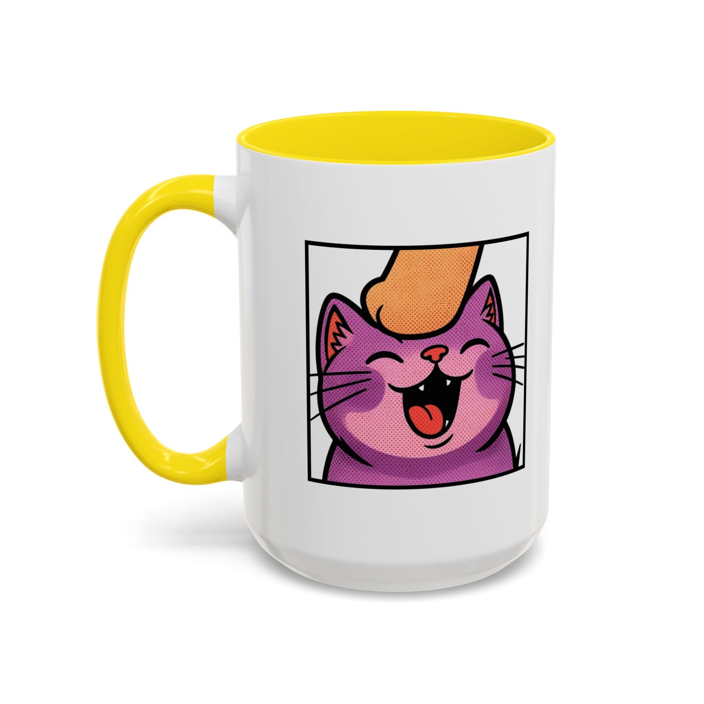 Pet Me, Purrfectly Happy Twitch Emote Cat Accent Coffee Mug – Cute Smiling Cat Illustration (11/15oz)