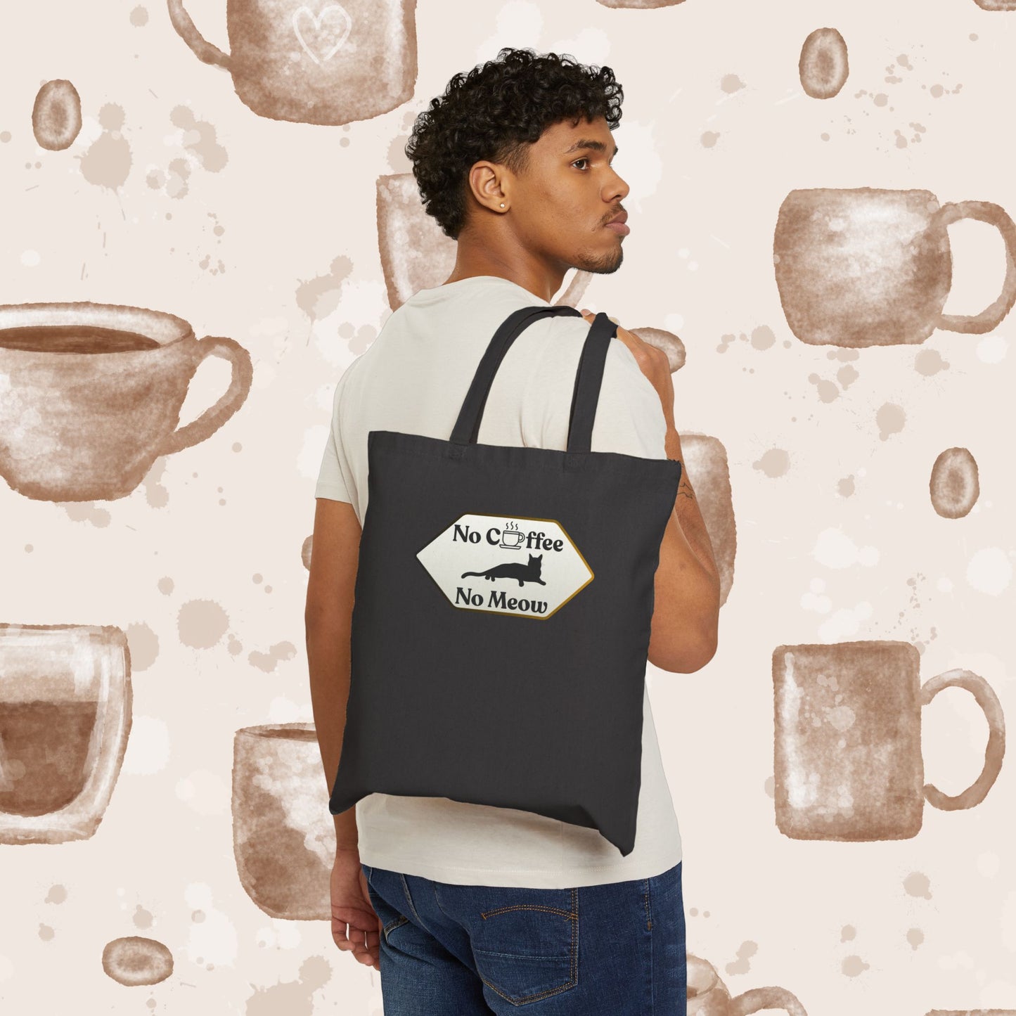 No Coffee No Meow Canvas Tote Bag – Sarcastic Coffee Cat Sign, Funny Cat Lover Coffee Tote