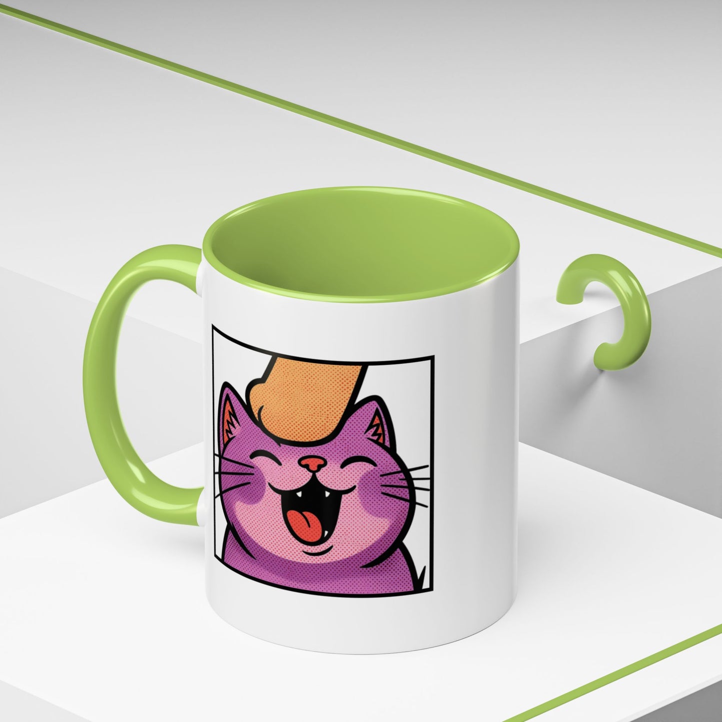 Pet Me, Purrfectly Happy Twitch Emote Cat Accent Coffee Mug – Cute Smiling Cat Illustration (11/15oz)