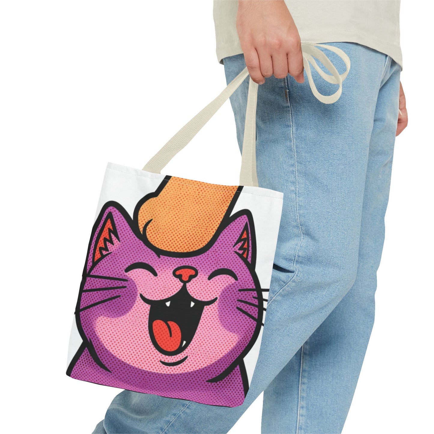 Happy Purple Cat Tote Bag — Cute Kawaii Cat Face AOP Tote