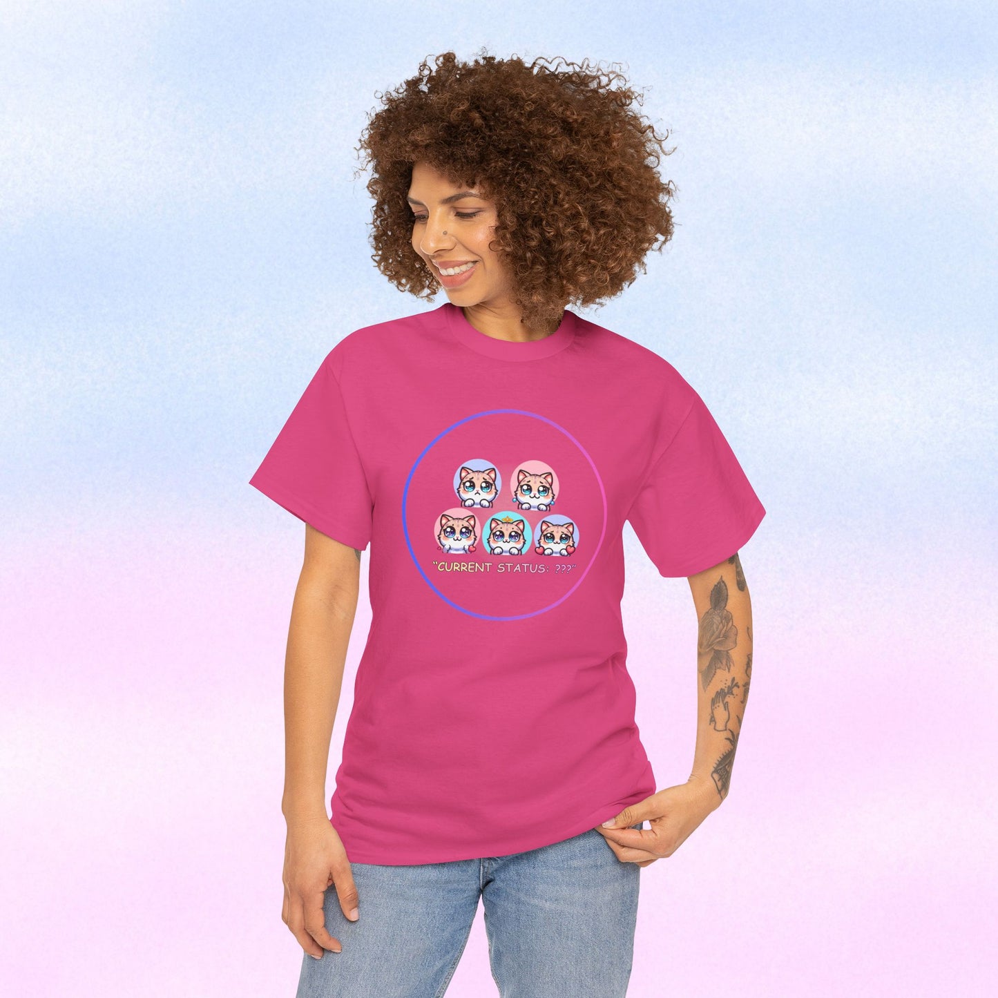 Cat Mood Tee — "Current Status: ???" Cute Kawaii Cat Faces T-Shirt