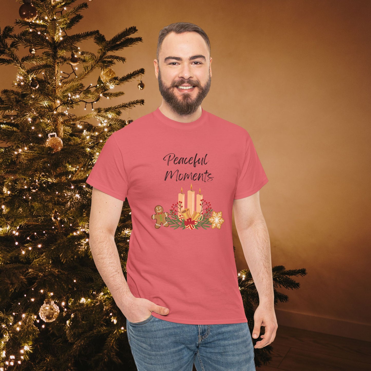 Peaceful Moments Tee — Holiday Candle & Floral Graphic T-Shirt, Cozy Christmas Aesthetic
