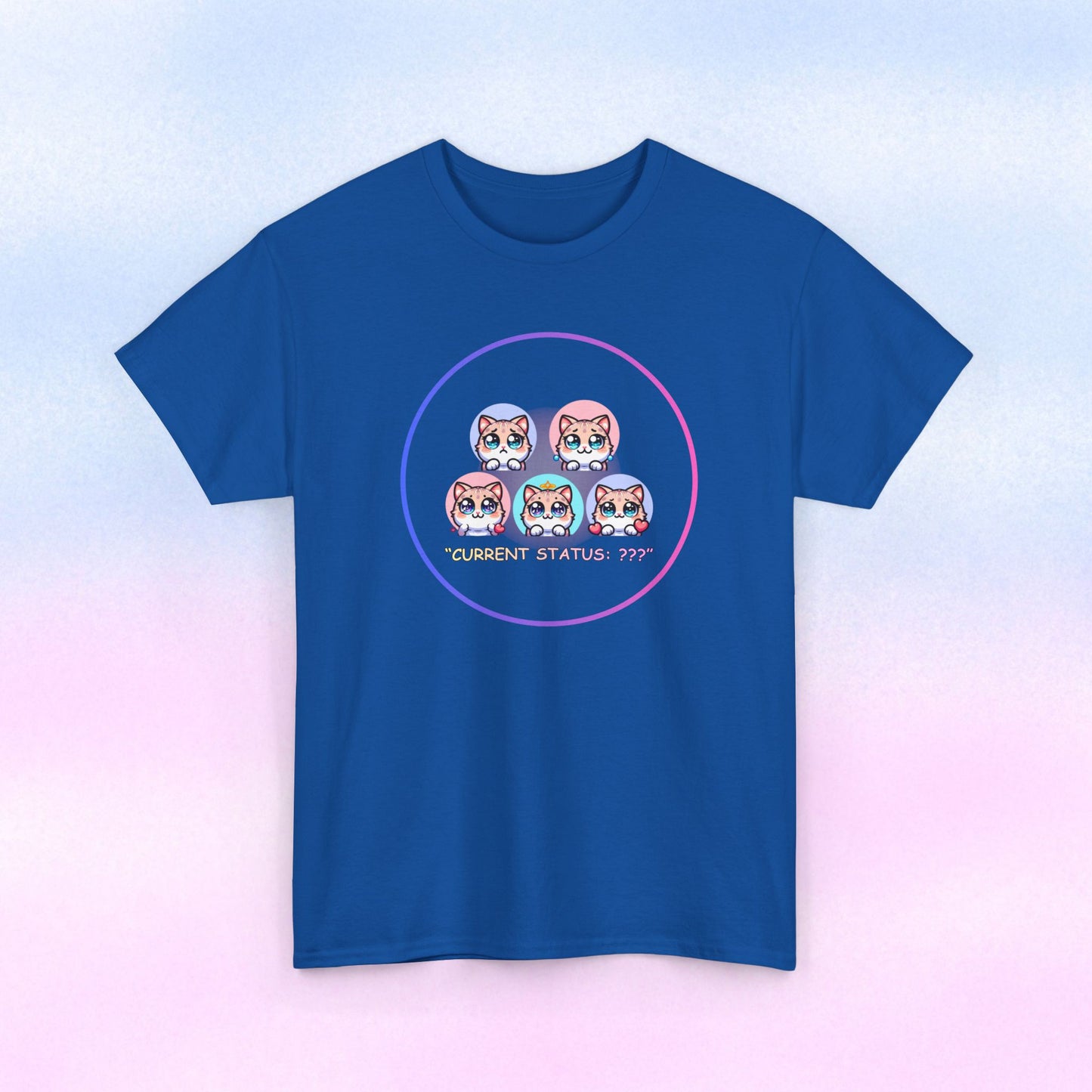 Cat Mood Tee — "Current Status: ???" Cute Kawaii Cat Faces T-Shirt