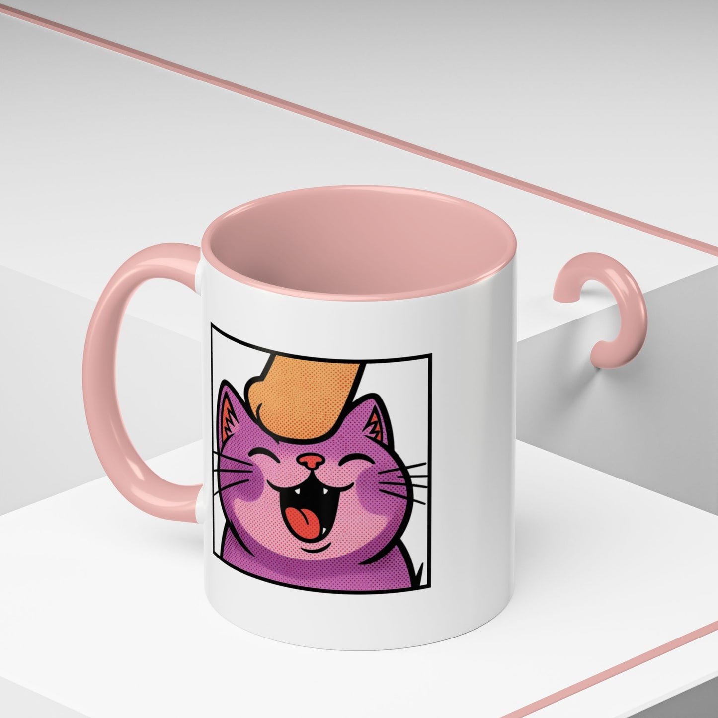Pet Me, Purrfectly Happy Twitch Emote Cat Accent Coffee Mug – Cute Smiling Cat Illustration (11/15oz)
