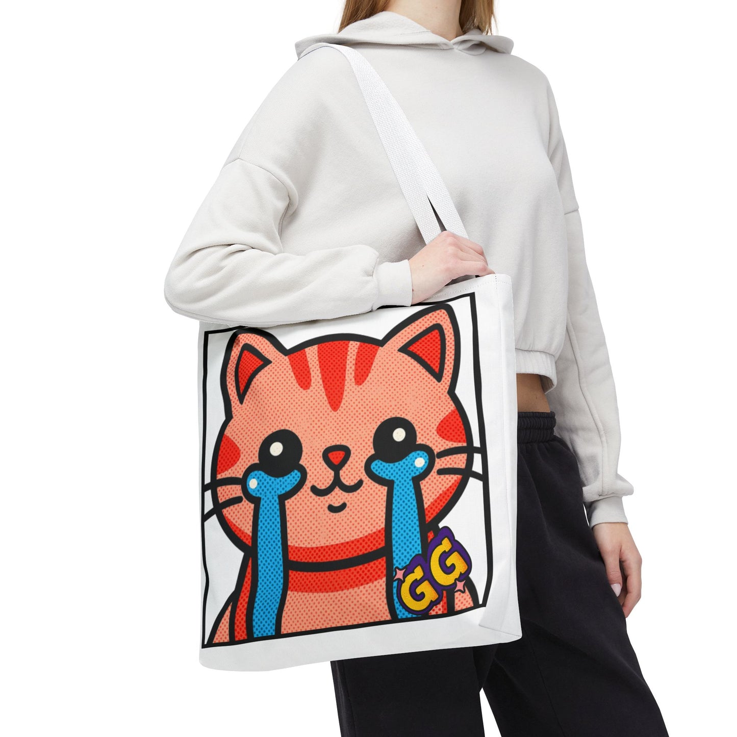 Good Game Tears of Joy - Cute Crying Cat Tote Bag – Kawaii Pop Art Cat Emote GG