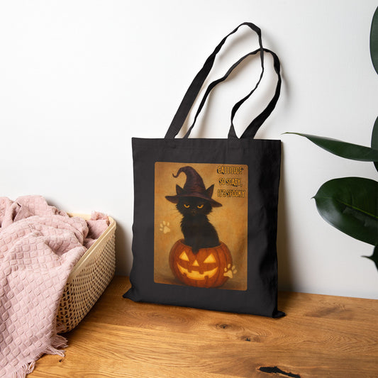 Catitude So Scary, It's Spooky Halloween Cat Tote Bag, Fabric Shopping Bag, Gift for Cat Lovers, Eco-Friendly Reusable Tote, Halloween Decoration