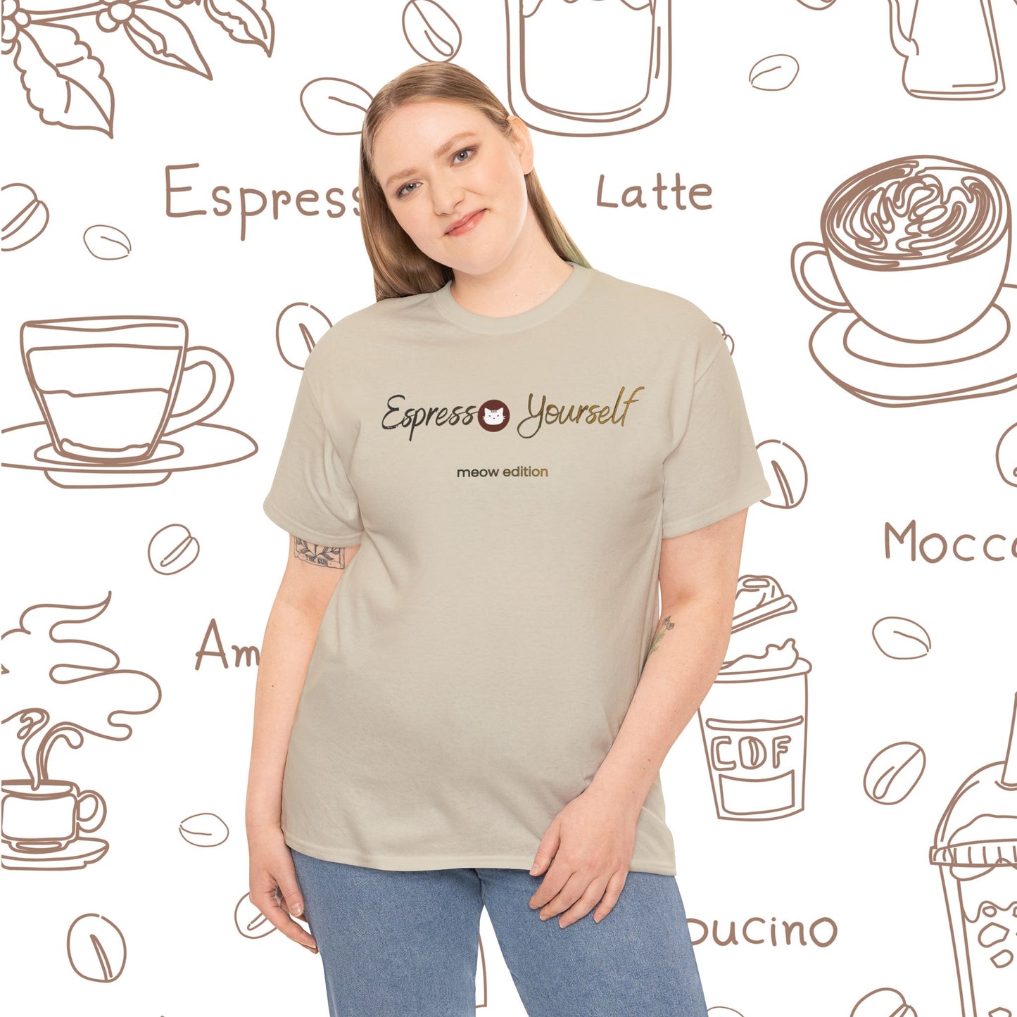"Espresso Yourself Meow Edition" Coffee Cat T-Shirt — Minimalist Tee, Baristas Gift, Espresso Lovers