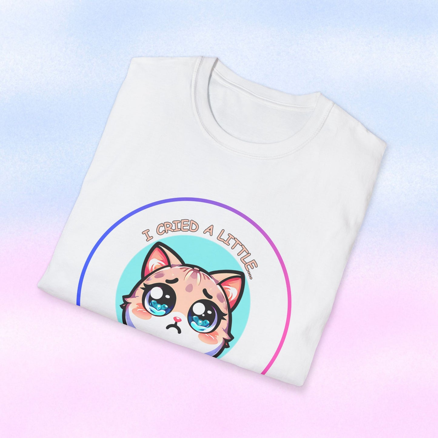 I Cried a Little.... OK a Lot - Sad Kawaii Cat Illustration T-Shirt | Cute Crying Kitty Graphic