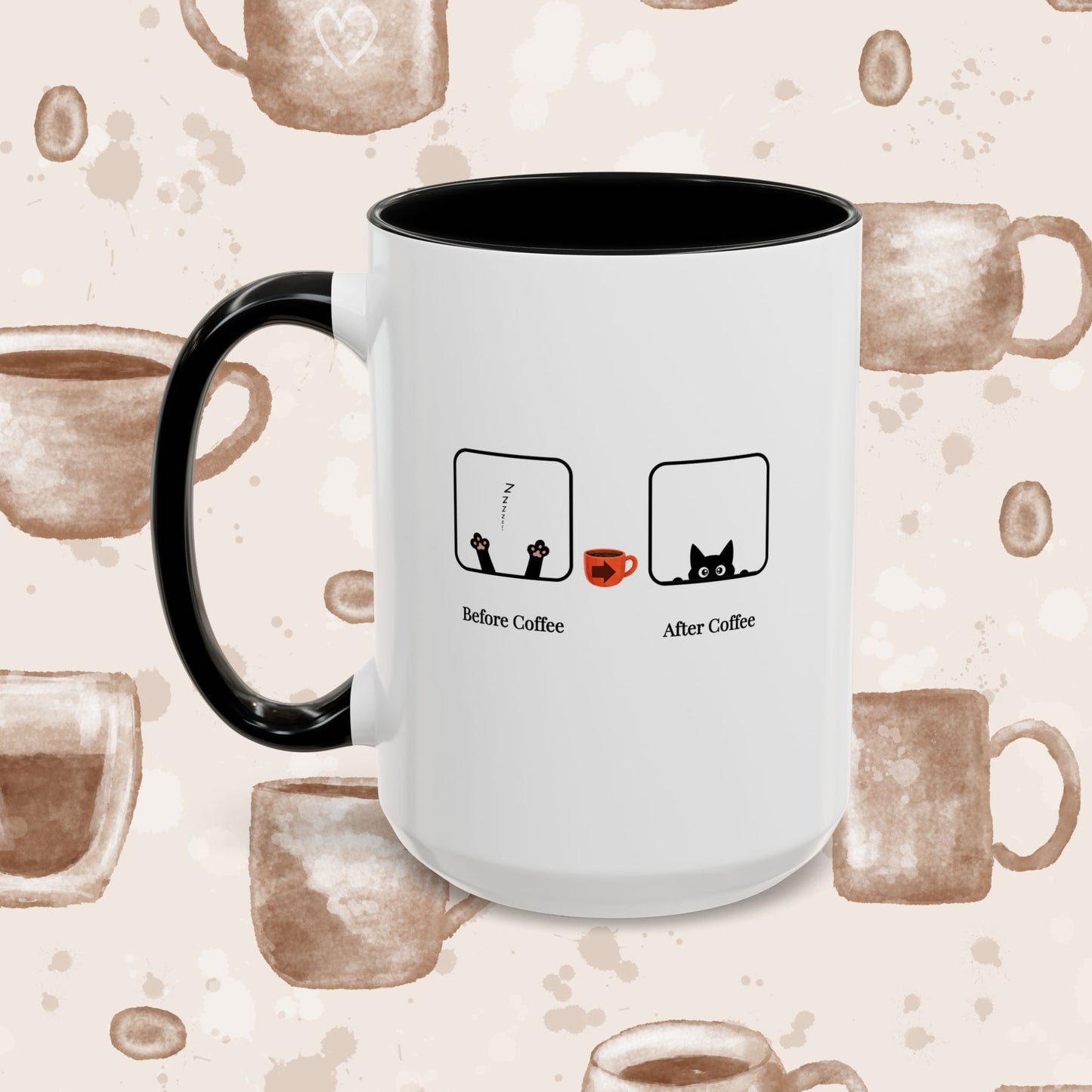 Coffee Mug — "Before Coffee / After Coffee" Cat Accent Mug (11/15oz)