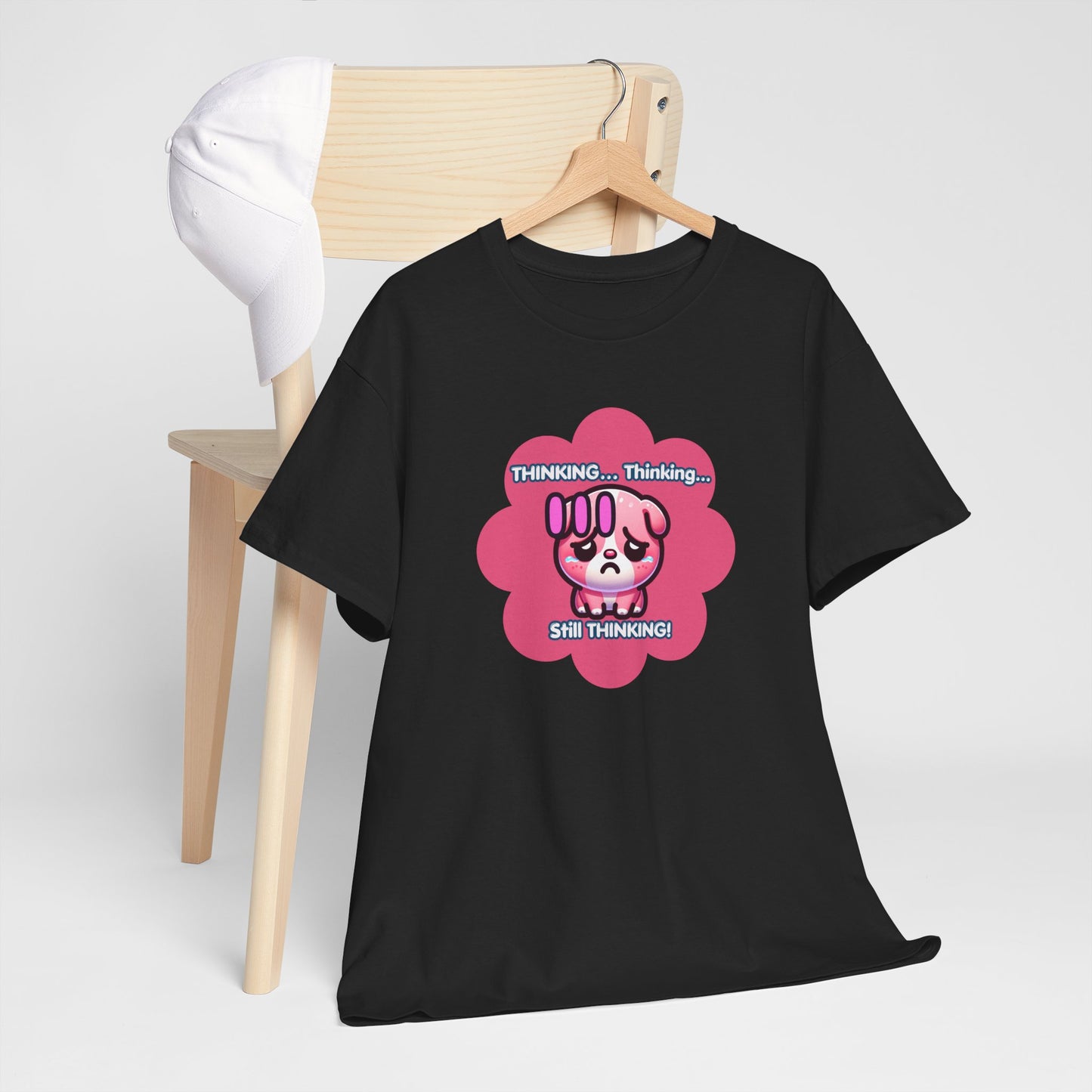 Contemplating Pink Bulldog Emote "Thinking... Still Thinking!" MoodT-Shirt