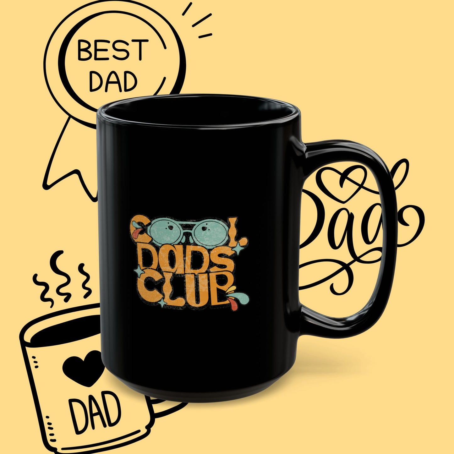 Cool Dad's Club Black Mug — Retro 'Cool Dad's Club' Coffee Cup (11oz & 15oz)