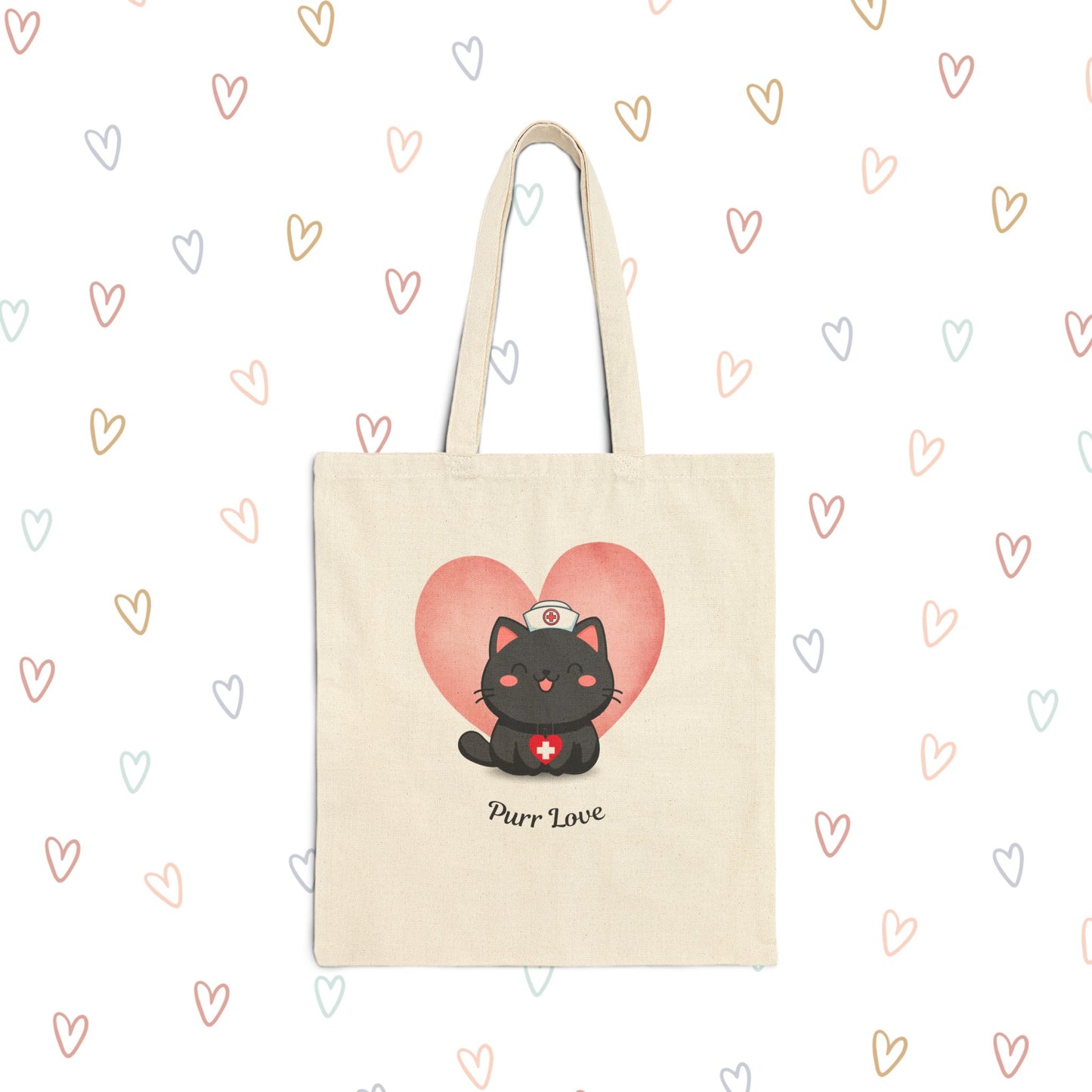 Nurse Cat Canvas Tote — "Purr Love" Valentine Cat Nurse