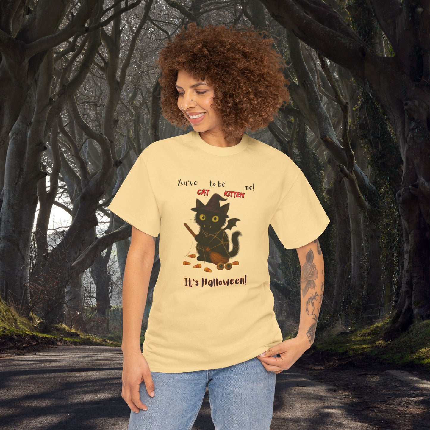 You've Cat to be Kitten me! Halloween Cat T-Shirt, Cozy Graphic Tee, Unisex Cotton Tee, Spooky Season Apparel, Gift for Cat Lovers, Halloween Costume Top