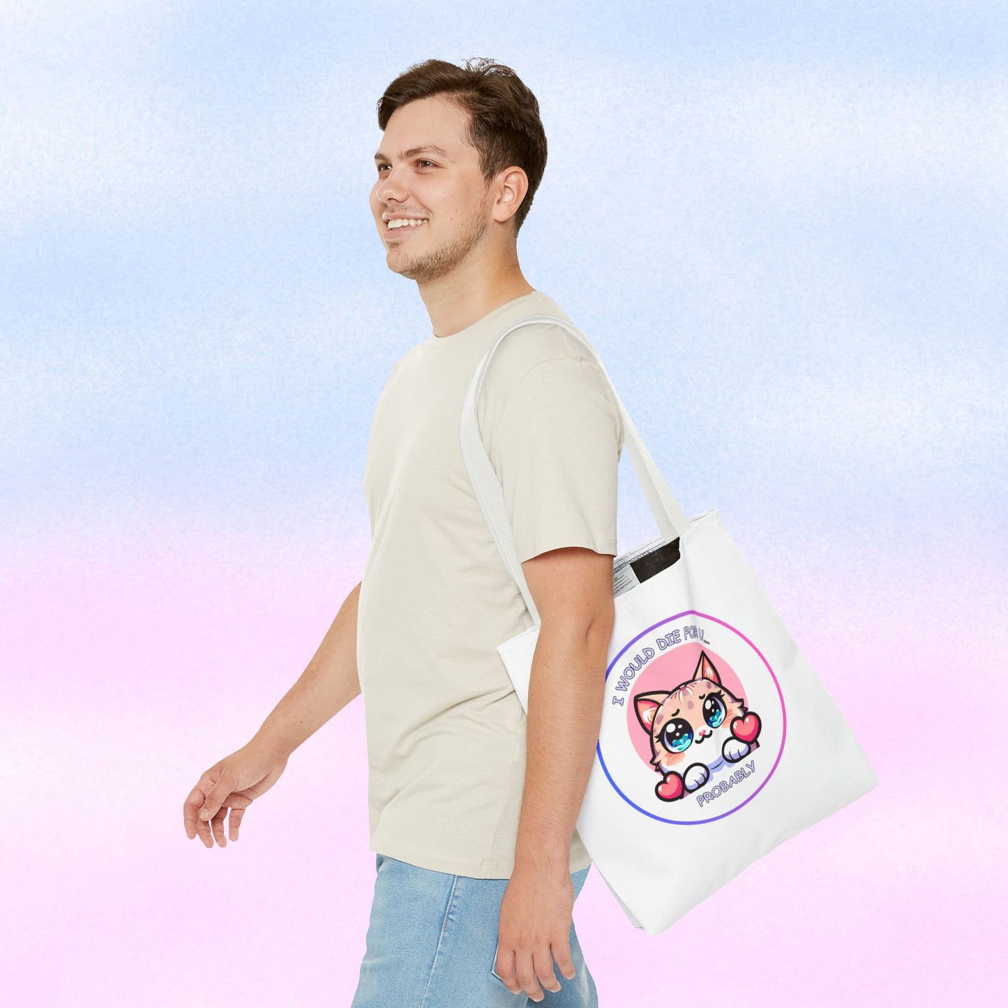 Cute Kawaii Cat Tote Bag — “I Would Die For U........ Probably” Cotton Shopper