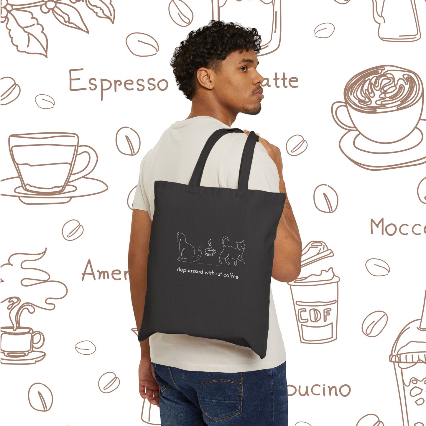 Depurrssed Without Coffee Canvas Tote Bag — Minimalist Coffee Lover Tote