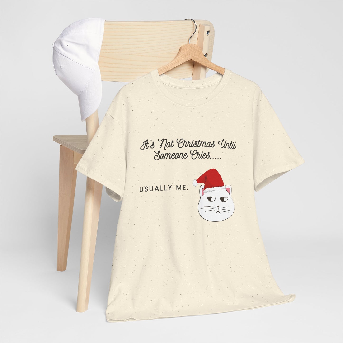 Grumpy Santa Cat Christmas Tee — "It's Not Christmas Until Someone Cries... Usually Me."