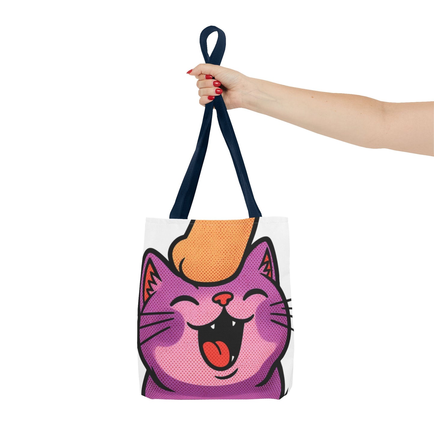 Happy Purple Cat Tote Bag — Cute Kawaii Cat Face AOP Tote