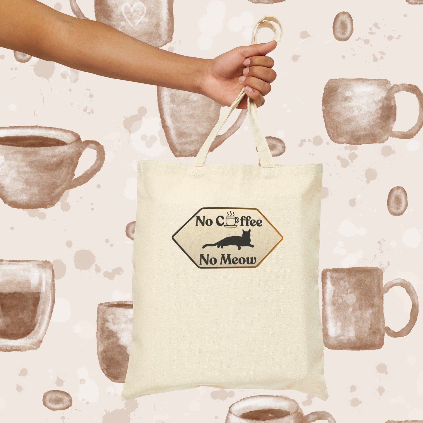 No Coffee No Meow Canvas Tote Bag – Sarcastic Coffee Cat Sign, Funny Cat Lover Coffee Tote
