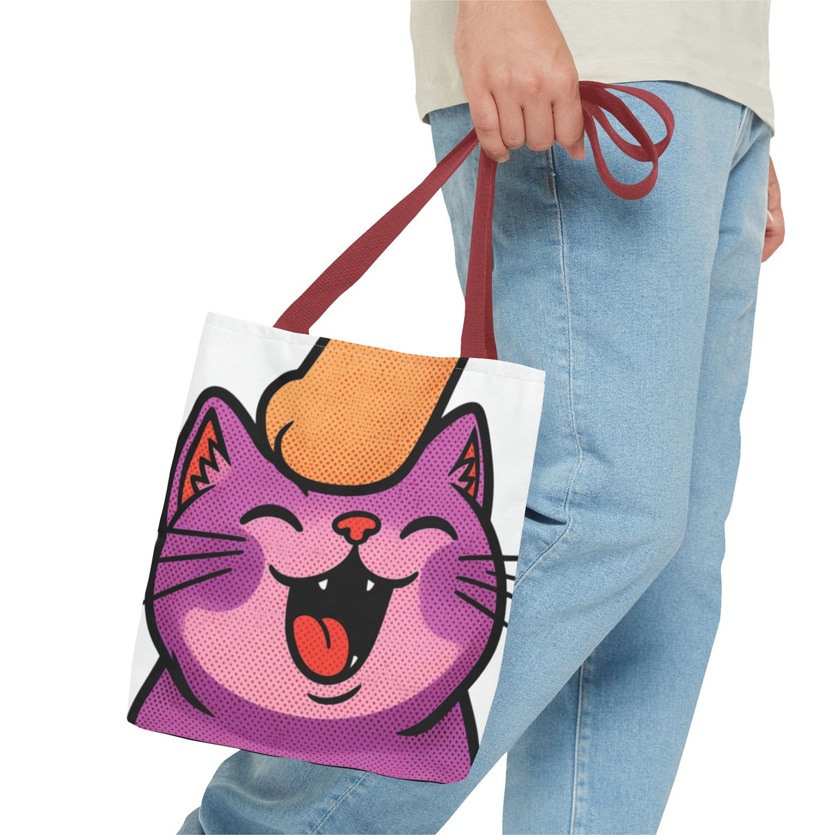 Happy Purple Cat Tote Bag — Cute Kawaii Cat Face AOP Tote