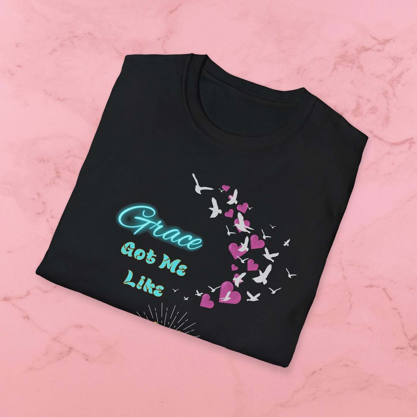 Grace Got Me Like🙌 Spiritual T-Shirt - Funny Faith Graphic Tee for Blessed Vibes, Uplifting Gift for Friends, Motivational Apparel