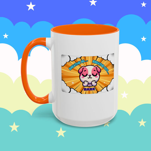 Stay Calm Pink Bulldog Kawaii Emote Coffee Mug — "Breathe In... Breathe Out... Bark"