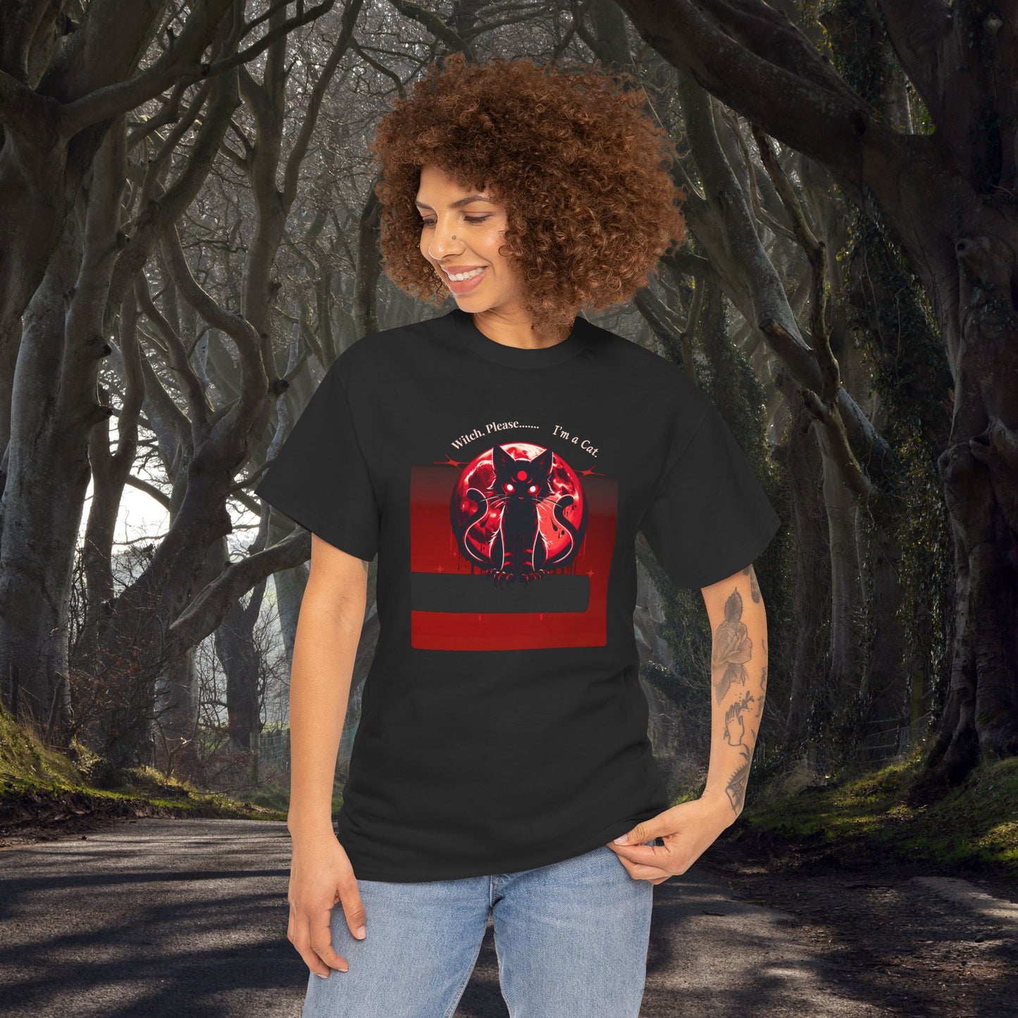 "Witch Please.... I'm a Cat." Halloween Cat Tee for Cat Lovers, Cute Cat Graphic Tee, Perfect Gift for Pet Lovers, Fun Halloween Shirt,