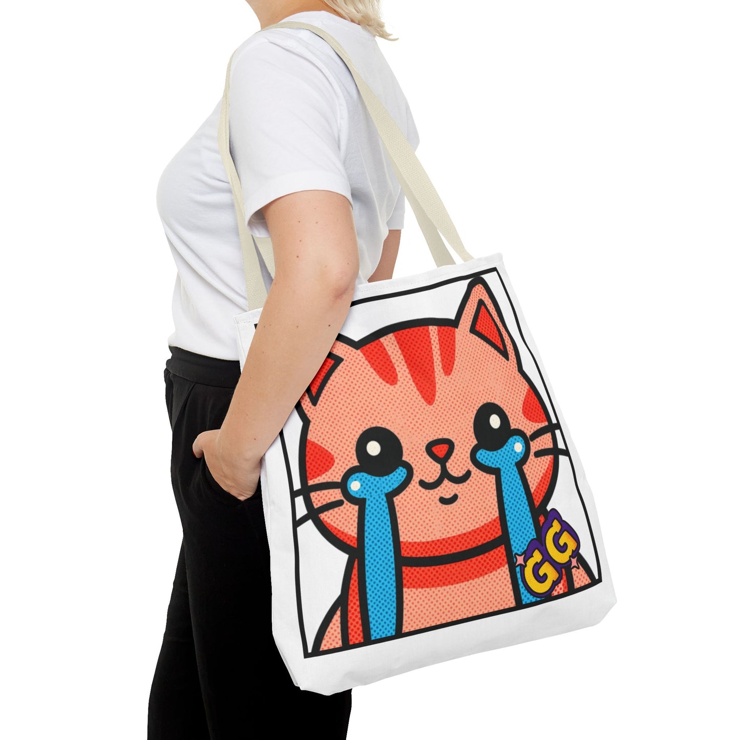 Good Game Tears of Joy - Cute Crying Cat Tote Bag – Kawaii Pop Art Cat Emote GG