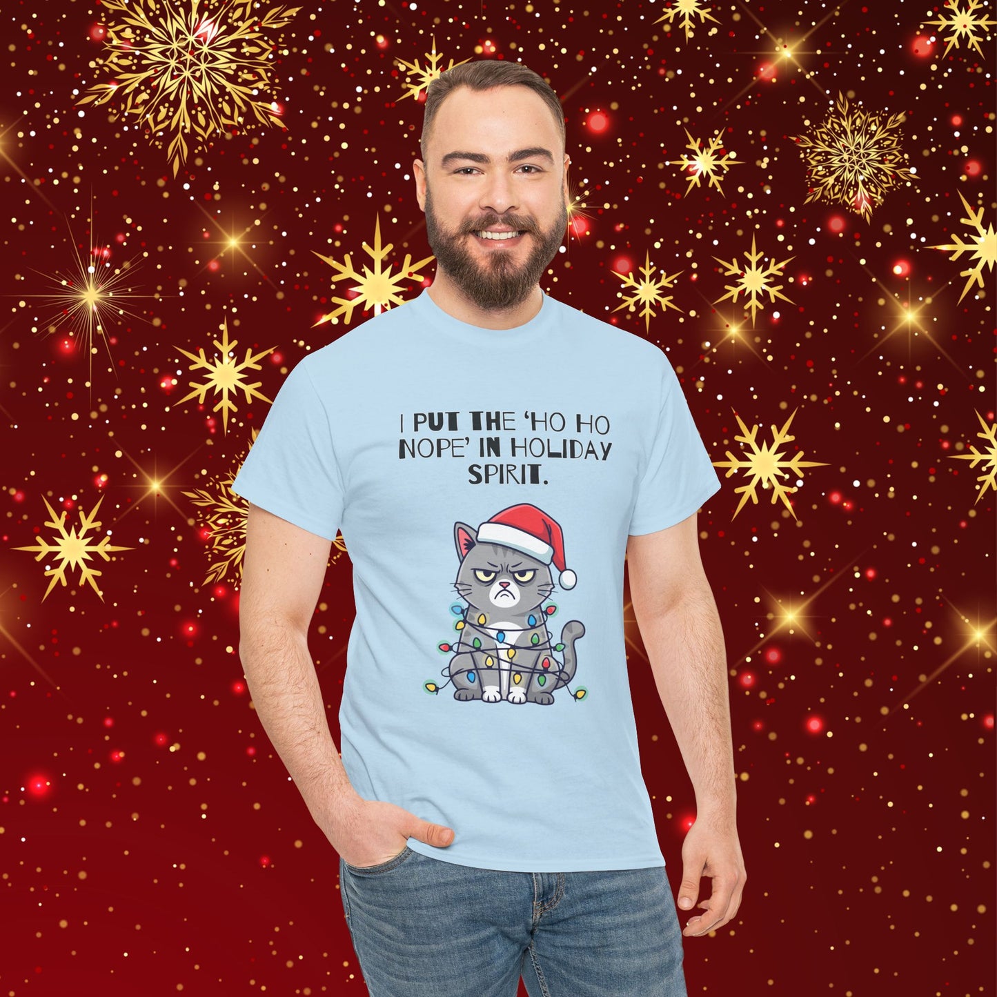 Grumpy Cat Christmas T-Shirt – "I Put the 'Ho Ho Nope' in Holiday Spirit"