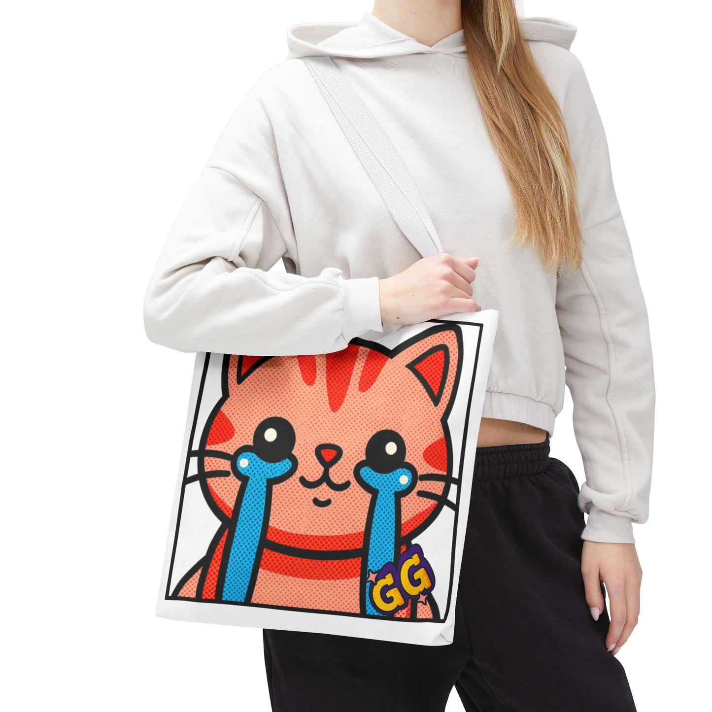 Good Game Tears of Joy - Cute Crying Cat Tote Bag – Kawaii Pop Art Cat Emote GG