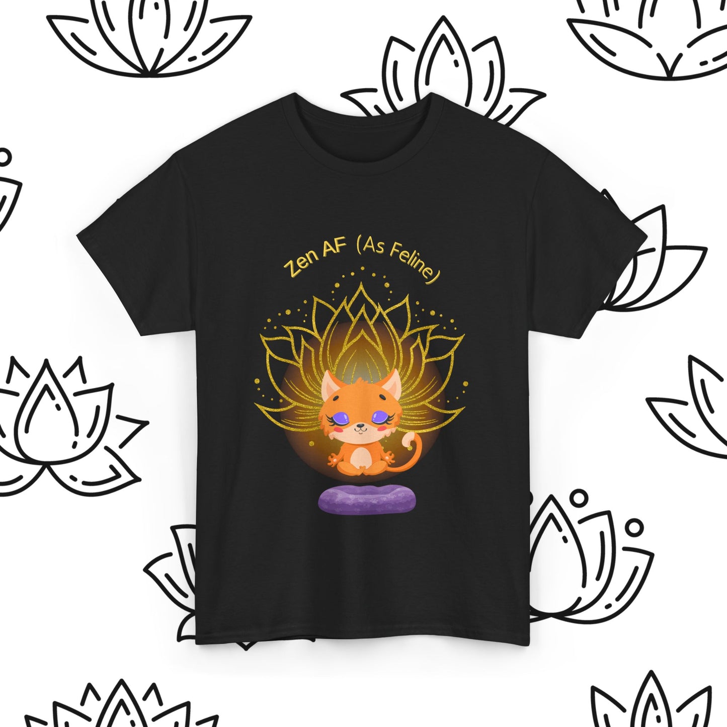 Zen AF (As Feline) Unisex Heavy Cotton Tee, Meditation Shirt, Cat Lover Gift, Spiritual Clothing, Mindfulness Apparel