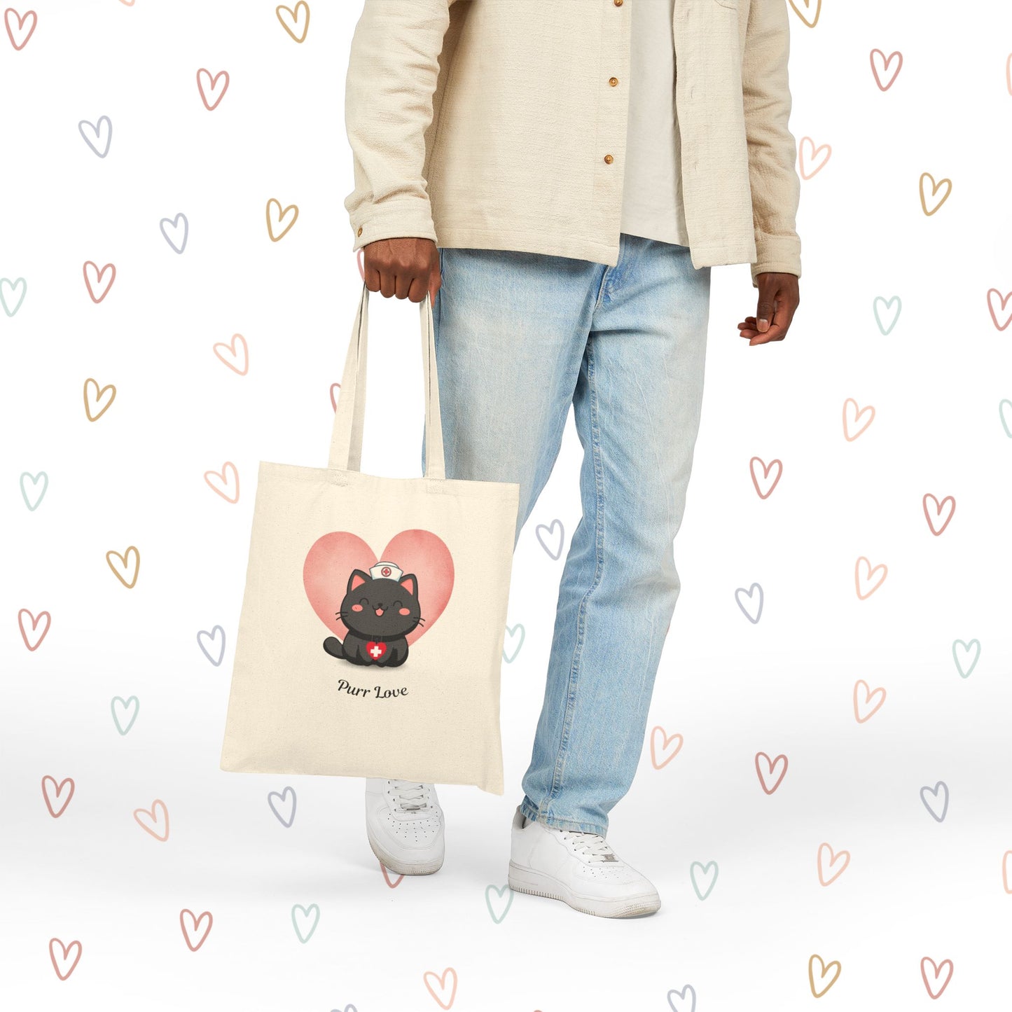 Nurse Cat Canvas Tote — "Purr Love" Valentine Cat Nurse