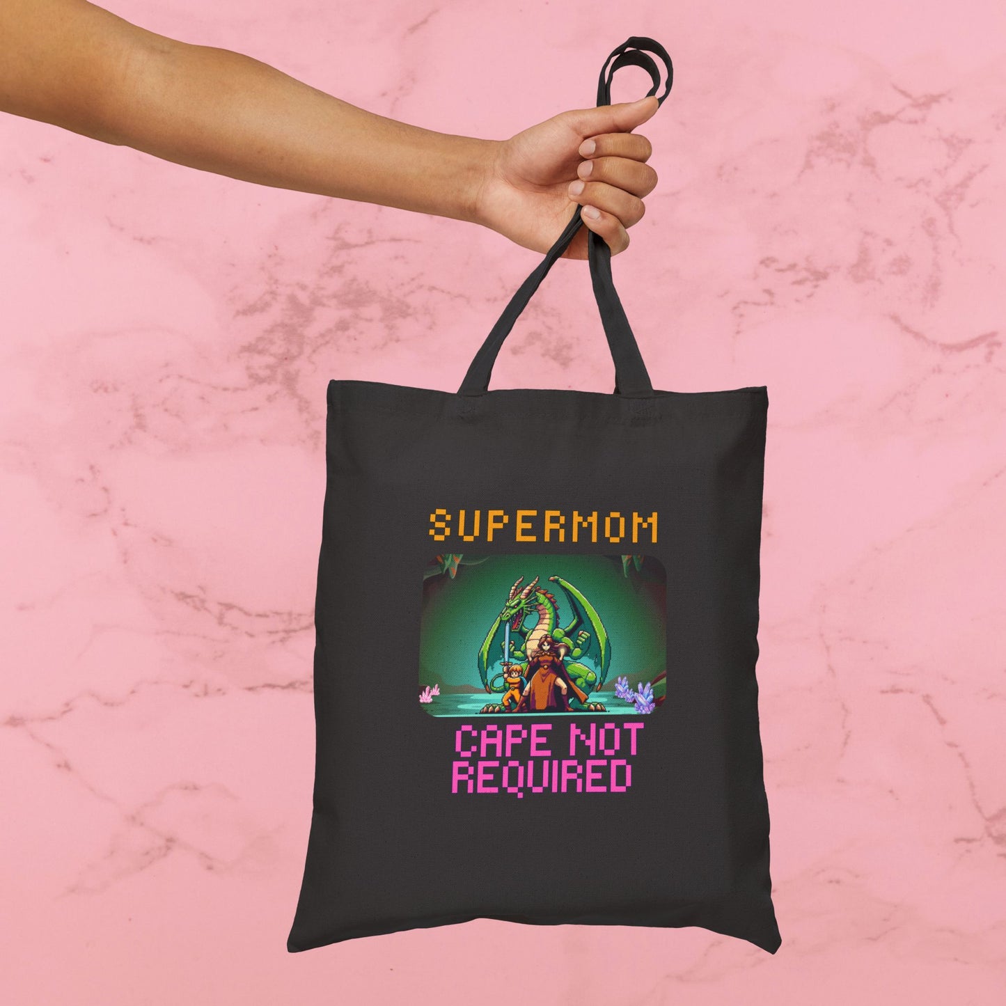 Dungeon Crawling Tote Bag — "Supermom: Cape Not Required" Canvas Market Tote