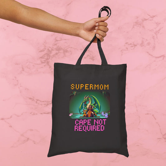 Dungeon Crawling Tote Bag — "Supermom: Cape Not Required" Canvas Market Tote