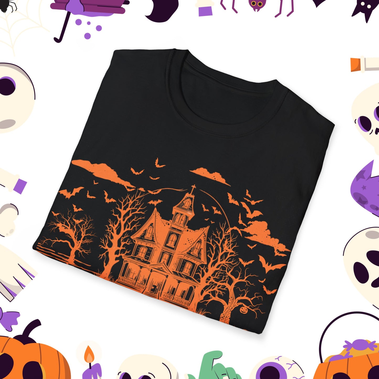 Midnight Mischief at the Haunted Hollow - Happy Halloween T-Shirt - Spooky, Fun, Casual Wear, Perfect for Fall Celebrations, Halloween Parties, Trick or Treating, [...]