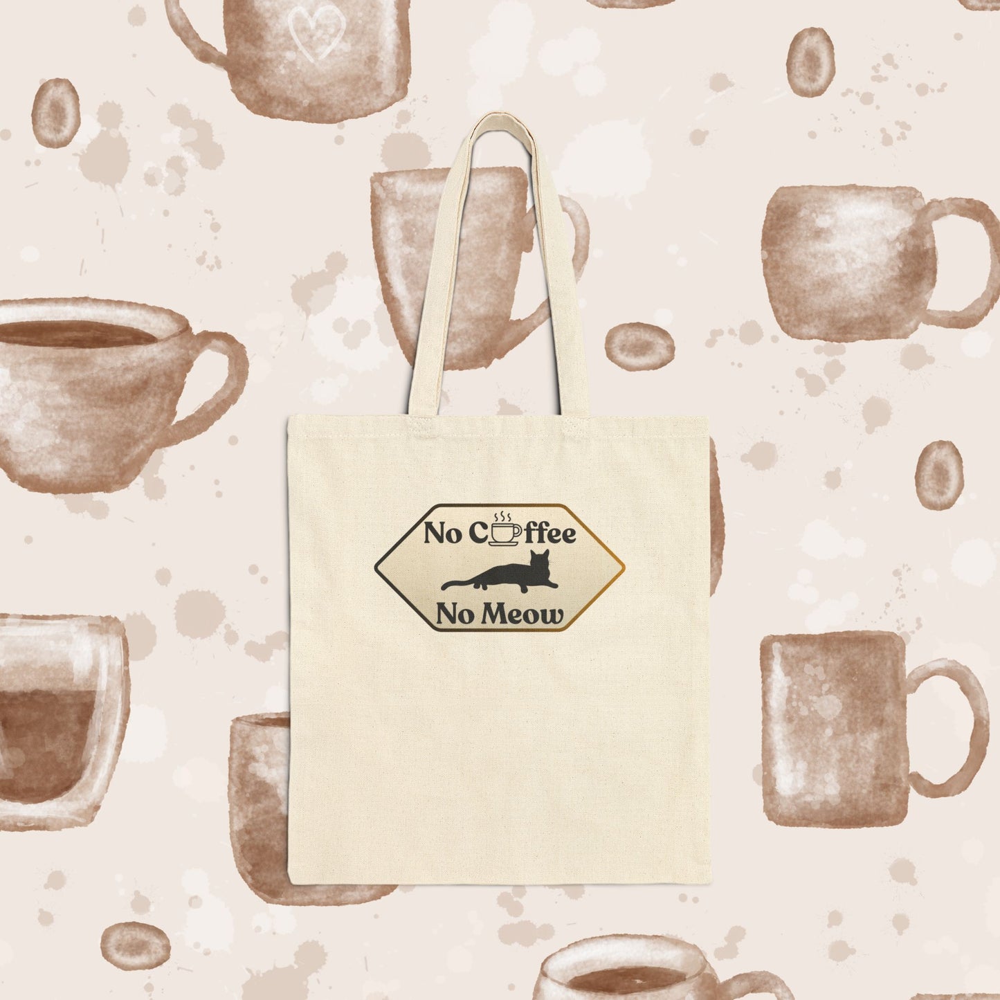 No Coffee No Meow Canvas Tote Bag – Sarcastic Coffee Cat Sign, Funny Cat Lover Coffee Tote