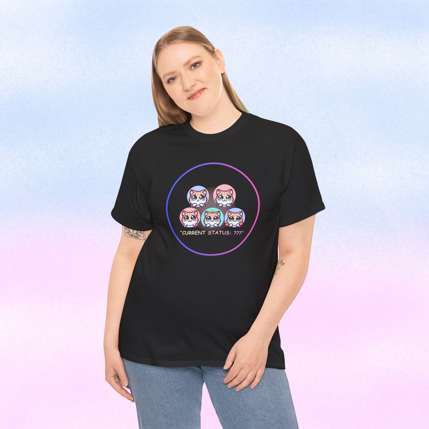 Cat Mood Tee — "Current Status: ???" Cute Kawaii Cat Faces T-Shirt