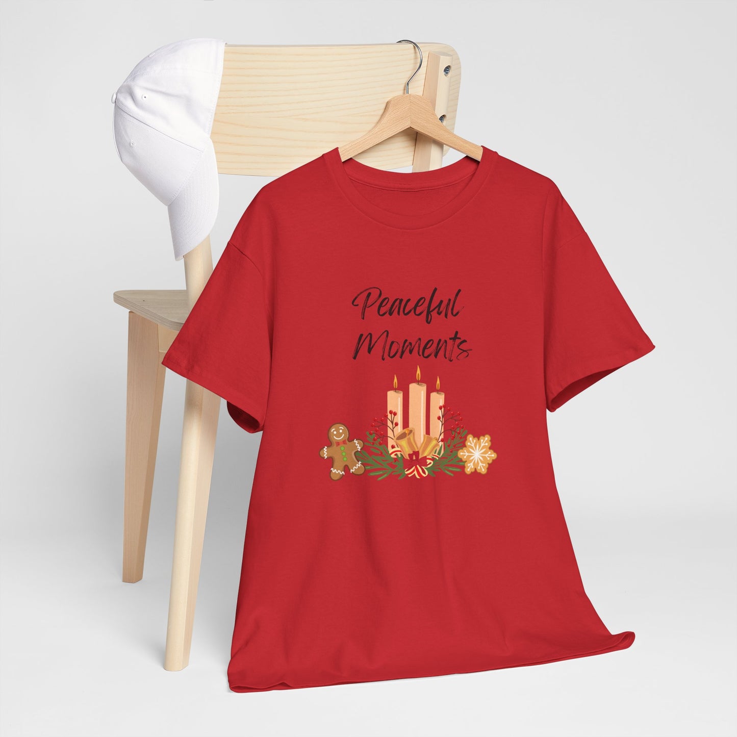 Peaceful Moments Tee — Holiday Candle & Floral Graphic T-Shirt, Cozy Christmas Aesthetic