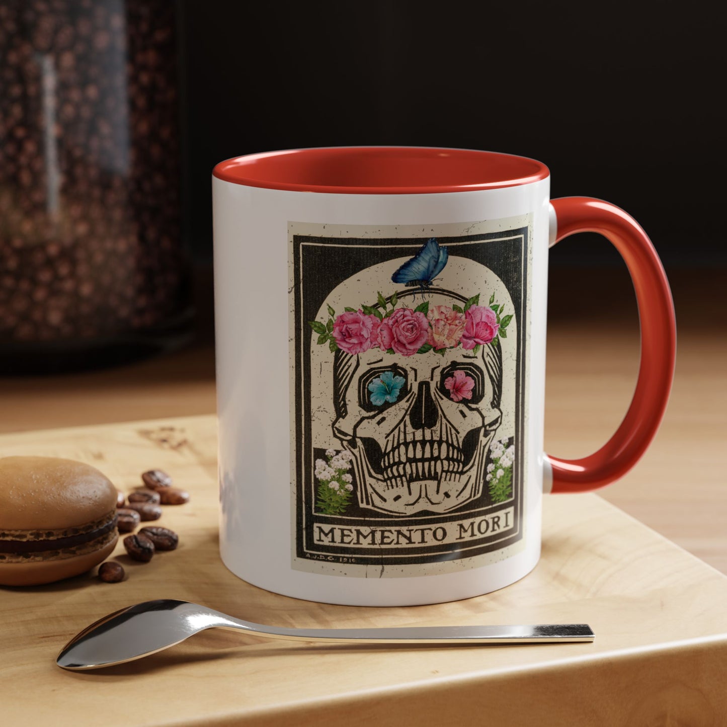 Memento Mori Coffee Mug, Floral Skull Mug, Gothic Gift, Day of the Dead Decor, Vintage Style Drinkware, Unique Kitchenware