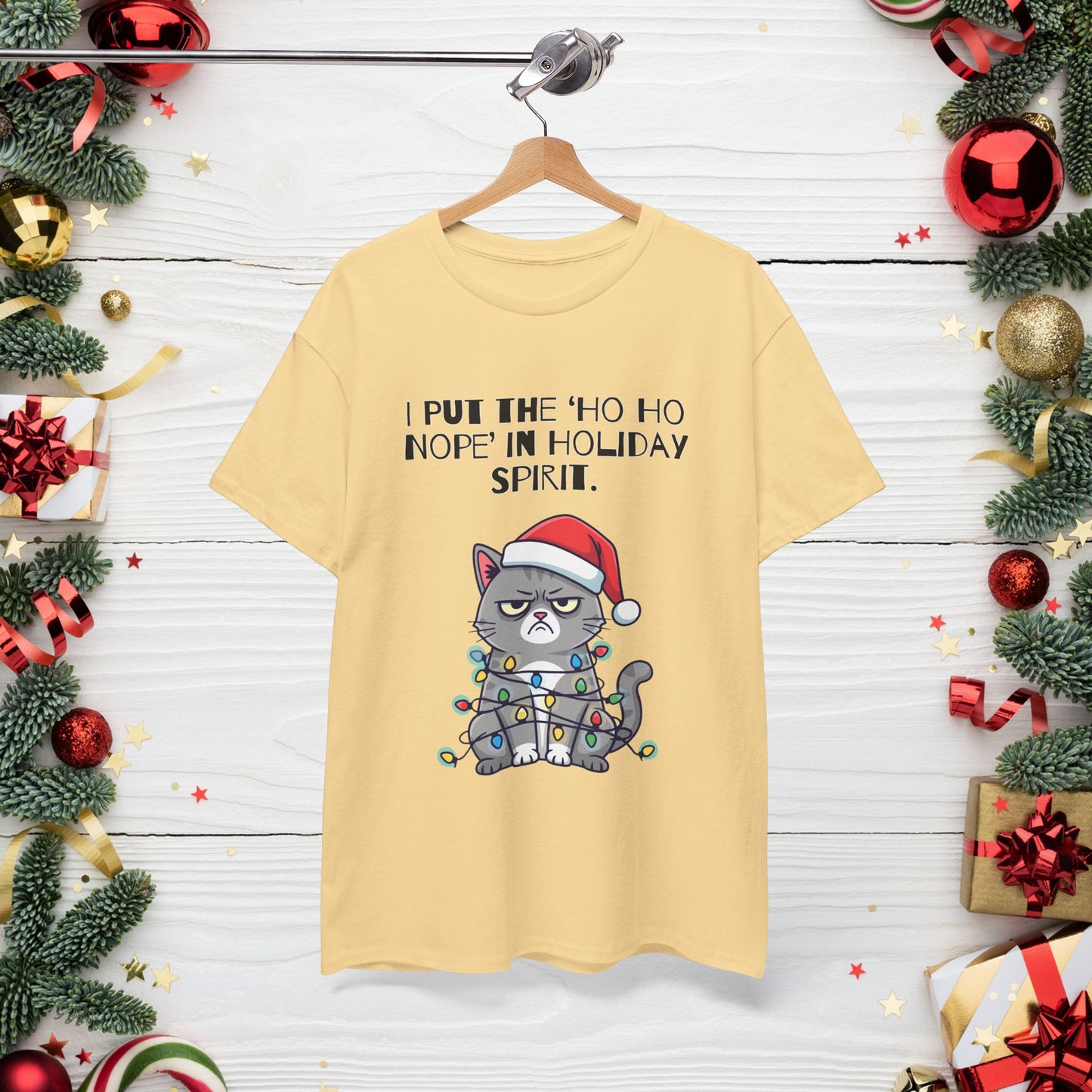 Grumpy Cat Christmas T-Shirt – "I Put the 'Ho Ho Nope' in Holiday Spirit"